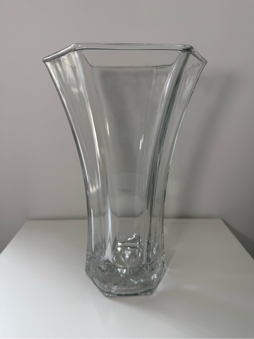 Vintage Hoosier Glass Vase 4041 Hexagon Clear Flower Vase 10”